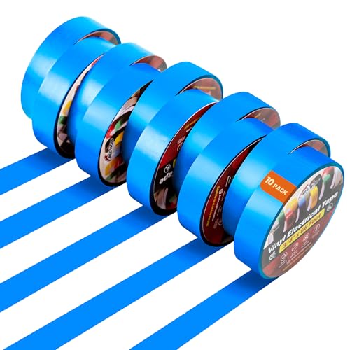 RED WOLF 10 Pack Blue Electrical Tape 3/4 Inch x 66 Ft Industrial Grade UL/CSA Listed 7 Mil Thick Flame Retardant High Temp Waterproof Electrical PVC Tape Electric Super Vinyl Rated 600V - color: Blue