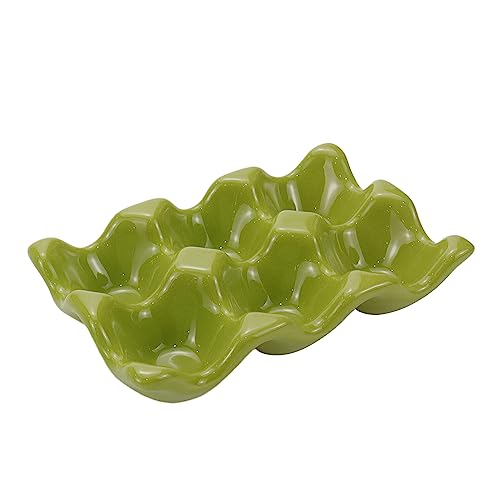 Xiaoyztan 6-Egg Ceramic Holder Tray for Kitchen Fridge Green | Ceramic half-dozen egg tray for kitchen and fridge storage