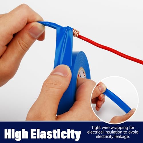 Blue Electrical Tape, Professional Grade Vinyl Wire Insulating | 3/4" x 66 FT 2 Rolls, Waterproof Flame Retardant PVC Electric Tape for Home and Industrial Electrical Repairs, Color Coding - color: Blue