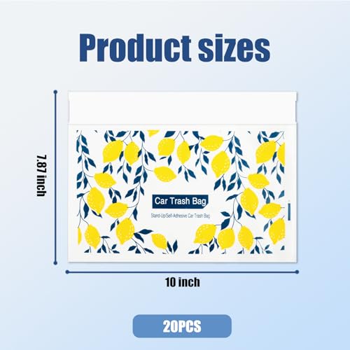 20PCS 2 in 1 Disposable Car Trash Bags with Adhesive Strips | Stylish & Anti-Spill Trash Bag for Car with Dual-Purpose Design,Stand & Stick-On Cars Garbage Bag as Vomit Bags