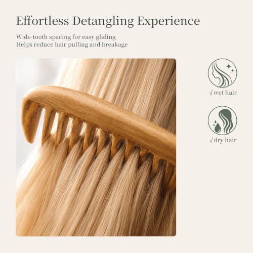 Onedor Handmade 100% Natural Green Sandalwood Hair Combs - Anti-Static Sandalwood Scent Natural Hair Detangler Wooden Comb (Extra Wide Tooth) | Handmade, 0.25 in Tooth Spacing, Smooth Rounded Teeth, Helps Reduce Static, Less Pulling, Wavy Thick Long Hair