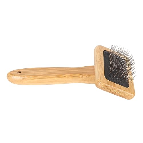 Fockety Sheepskin Wool Brush, Macrame Slicker Comb Pet Slicker Brush with Wood Handle, Removing Shedding and Dirt, All Hair Types, Cats, Dogs, Fabric Care Enthusiasts, All Ages - size: S