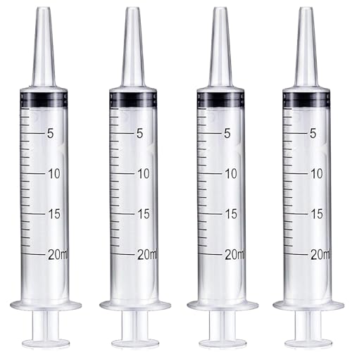20ml Plastic Oral Syringe Without Needle for Liquid Lab Medicine Dropper | 20 ml / 20 cc, Ideal for Beverage Dispensing, Thick Liquids Irrigation, Food and Water Feeding, Individually Packaged, 4-Pack
