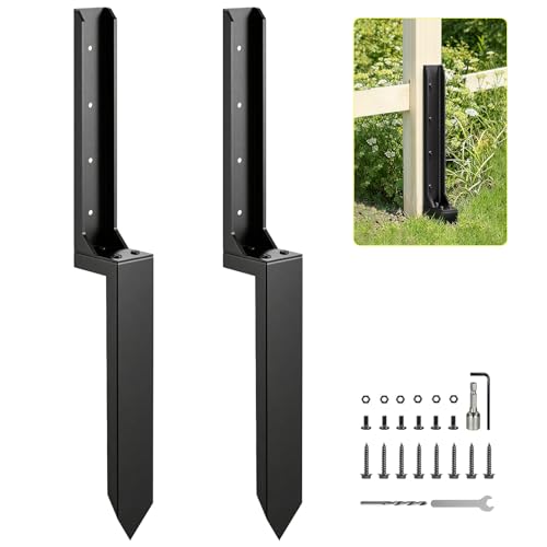 2pcs Fence Post Repair Kit - Fix Rotted or Damaged Wood Posts Without Replacement! Heavy-Duty Steel Brackets & Concrete Anchors for Permanent Stabilization