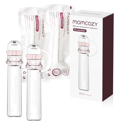 Momcozy Colostrum Collector with Cotton Cloth Wipe Storage Case 5ml-2pcs | Ready-to-use Portable Breast Milk Container Kit, Food-grade Silicone, BPA-Free, Alternative to Disposable Syringes ,Multi-Use - size: 2 Count (Pack of 1)