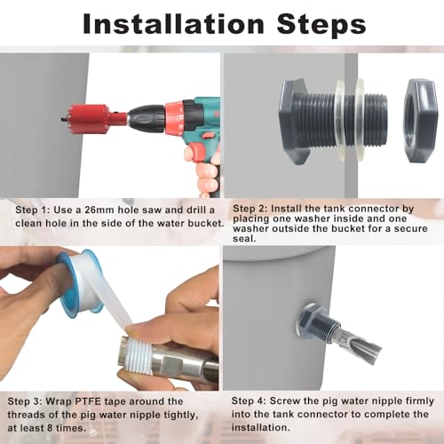 Automatic Pig Nipple Waterer Set with PVC Tank Connectors for Barrel Kit - 2pcs Stainless Steel Nipples for Sows, Piglets, Goats - Includes Installation Hole Opener - color: PVC, size: 2PCS