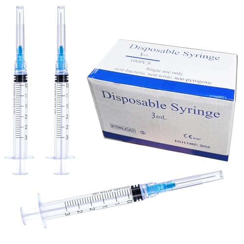 100 Pack 3ml with 23 Ga 1 Inch Lab Luer Lock Syringe | Individually Wrapped - style: 3ML