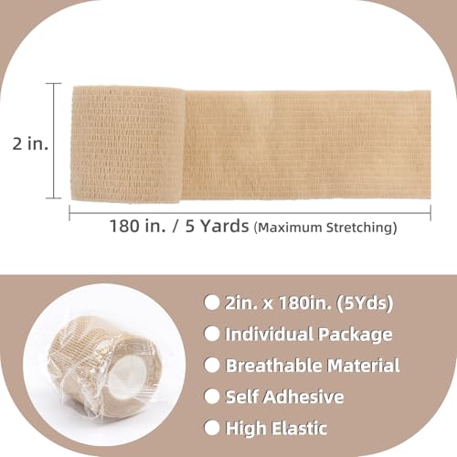 IndigoCase 6 Pack Self Adhesive Bandage Wrap 2 Inch x 5 yd Elastic Tape | Skin Color Elastic Bandage Wrap, Vet Wrap, Small Bandage for Kids, Fingertip, Wrist, Dog, Pets - color: Skin, size: 2 Inch - 6 Pack