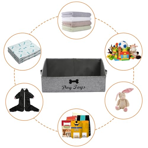 3 Pack Large dog toy bin dog toy box storage box - Foldable Fabric Trapezoid Organizer Boxes with Handle for Dog Toys (Snow Gray-DOG) - color: Snow Gray(3 Pack), size: Large - Dog Toys