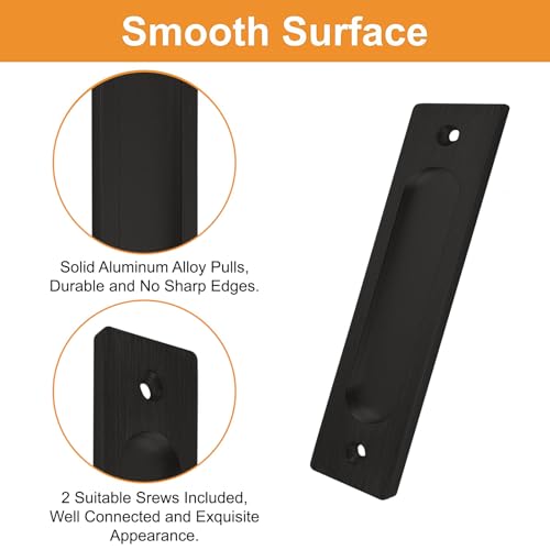 MOROBOR Rectangular Recessed Sliding Door Pulls, 2pcs Matte Black Flush Pull Aluminum Alloy Closet Doors Finger Pulls with Screws for Sliding Barn Door - color: Matte Black