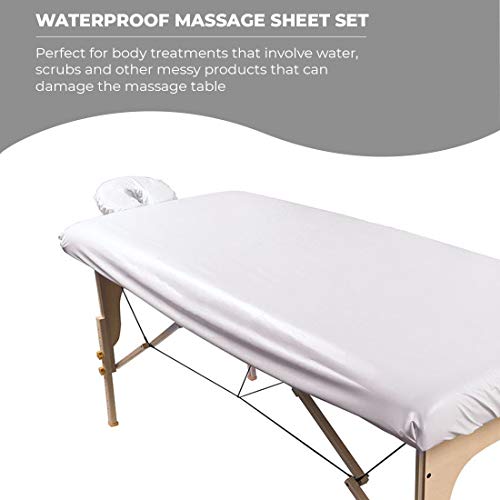ForPro Professional Collection Waterproof Massage Table Cover, Protective Spa Treatment Sheet Set for Massage Tables, Machine Washable, Includes Massage Fitted Sheet and Face Rest Cover, White | for Massage & Treatment Tables, Disposable Table Sheets, Spa
