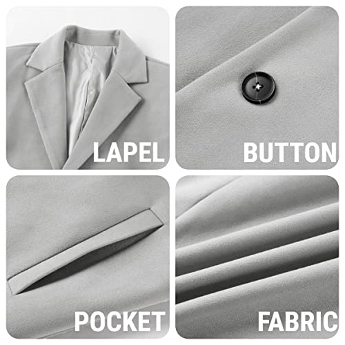 PASLTER Mens Trench Coat Slim Fit Mid Length Pea Coat Winter Overcoat | Notched Collar,Single Breasted,Warm Peacoat Jacket,Soft Mens Dress Coat,Fall Winter Mens Trench Coat Long - color: Grey, size: Medium