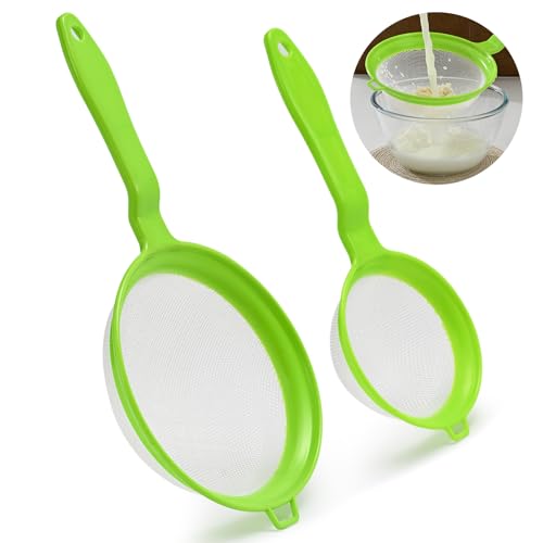Luckyiren Kefir Strainer Set, 2-Size Plastic Non-Metal Sieve with Fine Mesh | 6.3" & 3.9" Diameter Double-size for Kefir Grains, Milk Kefir, Water Kefir & Kombucha - Durable, Food Grade & Easy Clean - color: Green