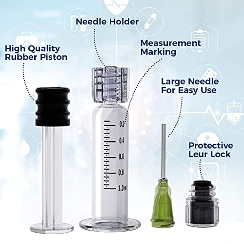 MyMed 5 Pack Borosilicate Glass Luer Lock Syringe 1ml Capacity Reusable Glass Syringes - Use for Arts and Crafts, Thick Liquids, Oils, Vet, Glue, Lab, Ink with GA Blunt Tip Pet Safe Needles - style: Classic