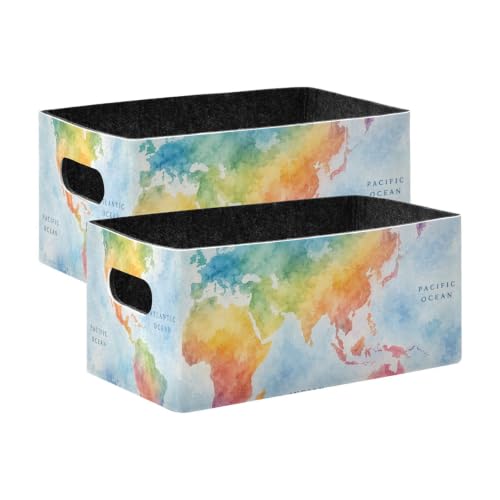 Storage Baskets Felt Foldable Storage Cube Shelf Bins Organizer Box for Kids Toys Office Bedroom Closet Babies Nursery 2-Pack (Watercolor Rainbow Map) - color: Rainbow Map