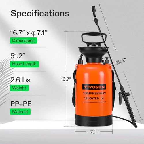 VIVOSUN 1.35-Gallon Pump Pressure Sprayer (Pack of 2) - color: Orange, size: 1.35 Gallons (Pack of 2)
