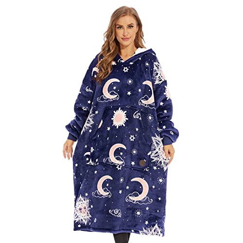 THREE POODLE Wearable Blanket Hoodie, Glow in The Dark Oversized Hoodie Blanket, Sherpa Hooded Blanket Sweatshirt for Adults Women Men Kids, Cozy Gifts - color: Luminous Blue Star, size: Adult-Extra Long