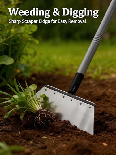 Garden Flat Shovel - Floor Scraper，Multifunctional Heavy Duty Weed Scraper | Adjustable Stainless Steel handle garden spade forlawn edging, digging, snow & ice removal, durable outdoor scraper tool