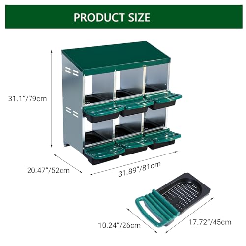 Chicken Nesting Boxes, 6 Holes Metal Chicken Egg Laying Box with Swing Perch and Rollout Egg Collection,for Various Chicken Breeds Without Stand - Green 0.6mm - color: Green 0.6mm-6 Holes, size: Without Stand