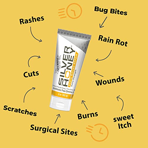 Absorbine Silver Honey Rapid Wound Repair Ointment 2oz Tube, Manuka Honey + MicroSilver BG, Horse & Large Animal Wound Care | Manuka Honey, MicroSilver BG, Quick Healing, Thick & Creamy, Multispecies Versatility, Natural Ingredients, Antibiotic-Free