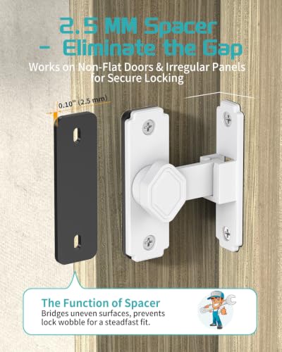 90 Degree Barn Door Latch with Thickened Spacer for Barn, Cabinet | Flip sliding door lock, security gate latches, aluminum alloy, for bathroom, screen, fence, sliding door - color: White