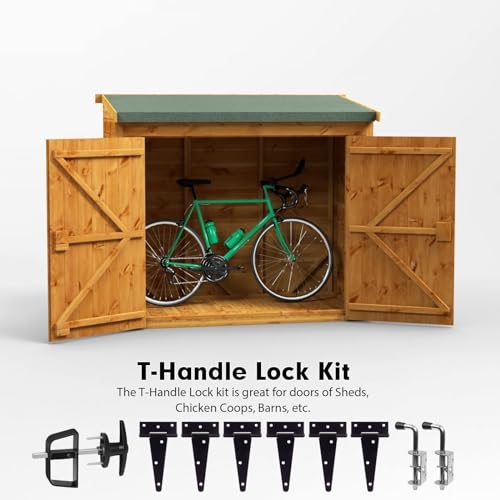 Double Door Shed Hardware Kit - Complete with Hinges, Latches, and 7-1/2" T-Handle Lock - Includes Window and Door/Window Hinge Set, for Gates, playrooms - size: 7-inch-Big-T
