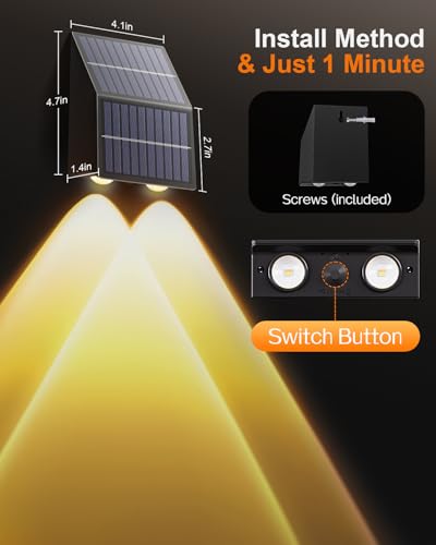 High Brightness Solar Fence Lights Outdoor, Larger Size Solar Lights with Dual Solar Panels, Waterproof Fence Lights Solar Powered for Stair, Step, Yard, Patio, Wall (12 Pack)
