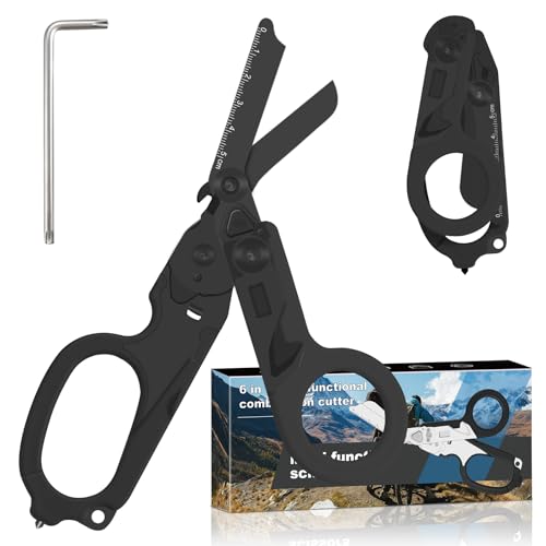 6-in-1 Heavy-Duty Emergency trauma shears(Pitch black) - color: Pitch Black