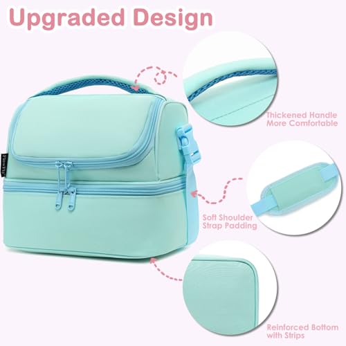FlowFly Double Decker Cooler Insulated Lunch Bag Large Tote for Boys, Girls, Men, Women, With Adjustable Strap,Light Blue - color: Light#Blue