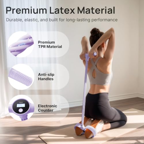 YOTTOY Pedal Resistance Bands with Handles, Natural Rubber Exercise Bands | 35LB Foot Pedal Resistance Bands for Working Out, Fitness Equipment for Abdomen, Waist, Arm, Leg, Pilates - color: Purple