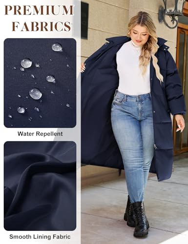 HEEKPEK Womens Plus Size Winter Coats Long Puffer Jackets Hooded Quilted Water Repellent Warm Trendy Parka Outerwear 2025 - color: Navy Blue, size: X-Large Plus