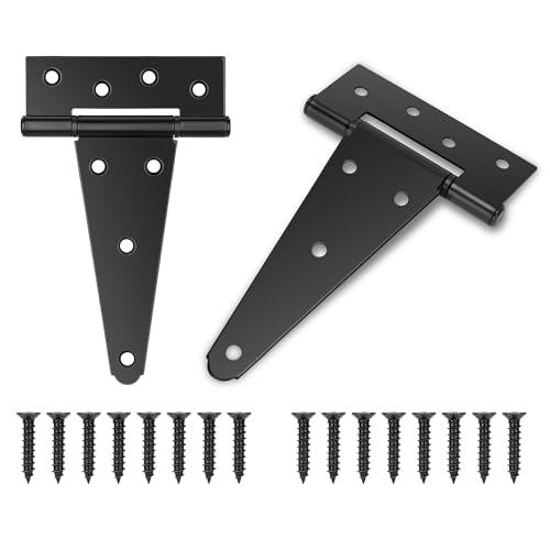 2 Pack 6 Inch T Hinge, Heavy Duty Hinges for Wood, Gate Hinge, Shed Door Hardware, Fence Hinges for Outdoor Gates, Barn Door, Ideal Outdoor Useage - size: 6 Inch