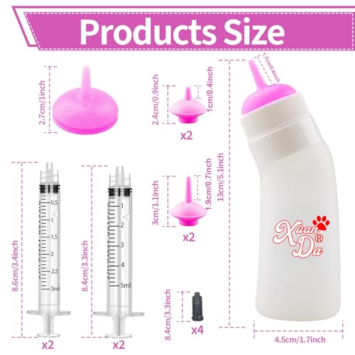 Pet Feeding Nipple with Syringe, Soft Silicone Nursing Pet Feeding Bottle, Ventilation Valve Resistant Tearing for Puppies, Kittens, Rabbit, Small Wildlife (M Nipple,Pink) - color: Pink-M Size