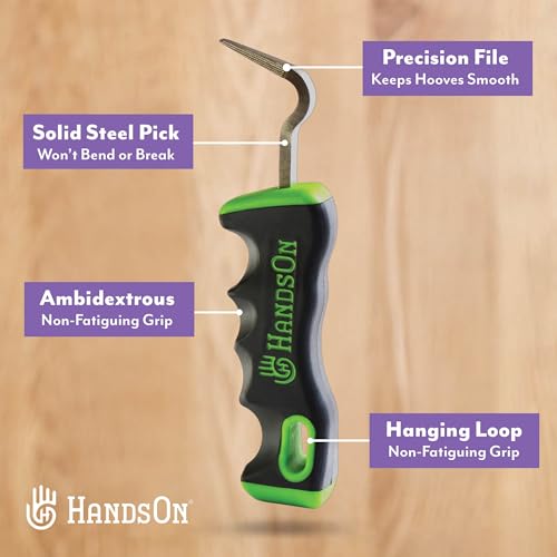 Handson Hoof Pick - Horse Grooming Supplies for Daily Cleaning & Maintenance - Metal Pick w/Hoof Filer for Horses - Ergonomic Grip