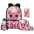 Upetstory Cherry Blossom Cat Backpack for Girls 6-8 10-12 Cute School Bookbag Elementary Kindergarten Preschool School Bag Lunch Box Pencil Case Water Bottle Sleeve Book Cover Children Daypack - color: Cherry Blossom Cat