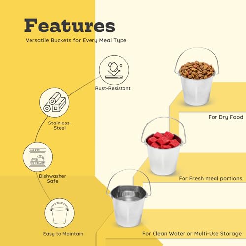 Flat Sided Stainless Steel Hanging Bucket, 1 Quart (0.25 Gallon), 2 Pack, Heavy Duty Kennel Cage Food & Water Pail for Small Dogs, Cats, Birds & Pets, Durable, Easy to Clean Feeder - size: 1 Quart (Pack of 2)