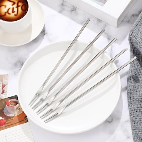 Yexiya 5 Pcs Pickle Fork, 8.66 Inches Long Handle Olive Fork 304 Stainless Steel Pickle Picker Grabber Tool for Jar Cocktail Dessert Fruit, 2 Prong(Silver) - color: Silver