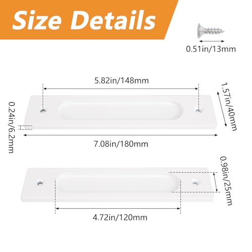 MOROBOR 180MM Rectangual Recessed Sliding Door Pulls, 2pcs Warm White Flush Pull Aluminum Alloy Closet Doors Finger Pulls with Mounting Screws for Sliding Barn Door - color: Warm White
