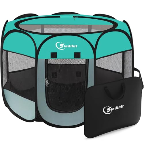Siedihit Playpen for Small Dog Cat, Dogs Tent Crate Cage Indoor/Outdoor | Portable Pop Up Dog Kennel with Carrying Bag for Rabbits(Green, Small) - color: Green