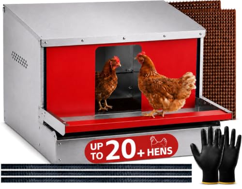 Roll Away Nesting Box with Reversible Roll Out Egg Collection for 20+ Hens | With nesting pads, Galvanized metal, Easy collection, Rustproof, Easy to install & clean, with gloves & protective strips
