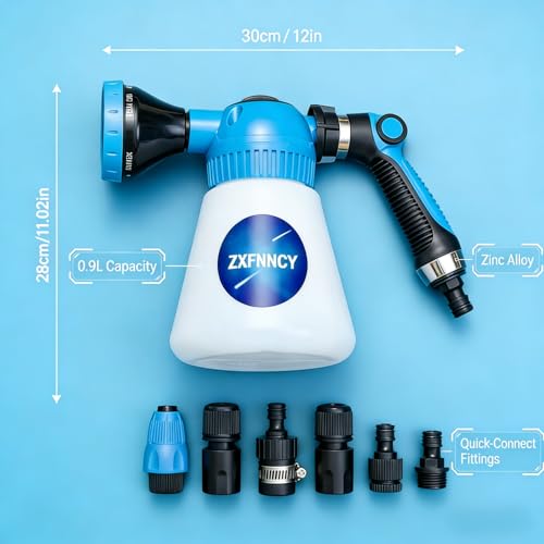 Professional Pet Shampoo Foamer, All-Animal Foam Sprayer for Garden Hose | Adjustable soap control with 6 spray patterns for dogs, cats, horses, livestock and other animals, for fast, even bathing.