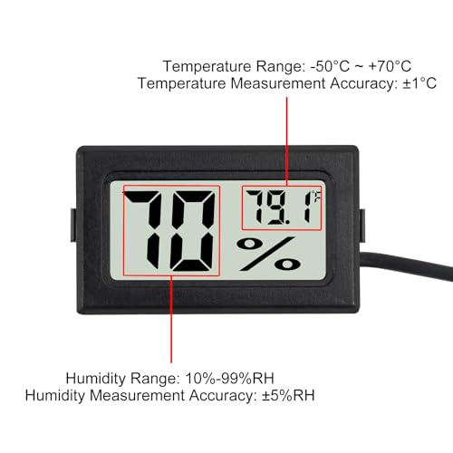 3Pcs Fahrenheit Thermometer Hygrometer Mini Digital with Probe Electronic Temperature Humidity Gauge Meters Indoor LCD Display for Humidors,Greenhouse,Garden,Incubator Reptile Terrarium - color: Black-3PCS