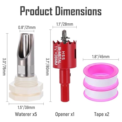 5pcs Pig Nipple Waterer for Barrel Kit – Automatic Stainless Steel Pig Drinker Feeder with Leak-Proof Connectors, Hole Opener Included, Easy DIY Installation Watering System for Pigs, Piglets, Goats