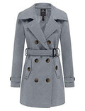wantdo Women's Double Breasted Pea Coat Winter Mid-Long Trench Coat | Lapel Collar Jacket,Outwear,Windproof Dress Coat,for Fall Spring,Casual Daily Wear,Adjustable Belt - color: Grey, size: Small