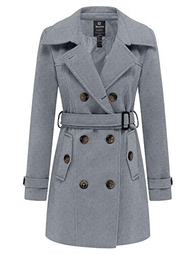 wantdo Women's Double Breasted Pea Coat Winter Mid-Long Trench Coat | Lapel Collar Jacket,Outwear,Windproof Dress Coat,for Fall Spring,Casual Daily Wear,Adjustable Belt - color: Grey, size: Small