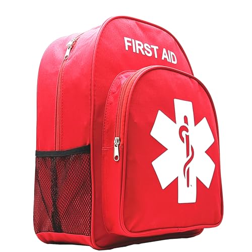 Red Emergency Bag First Aid Backpack Empty Medical Treatment First Responder Trauma Bags for Hiking Outdoors Travel Camping Pet Dog Cat Daycare (Red White) - color: Red White