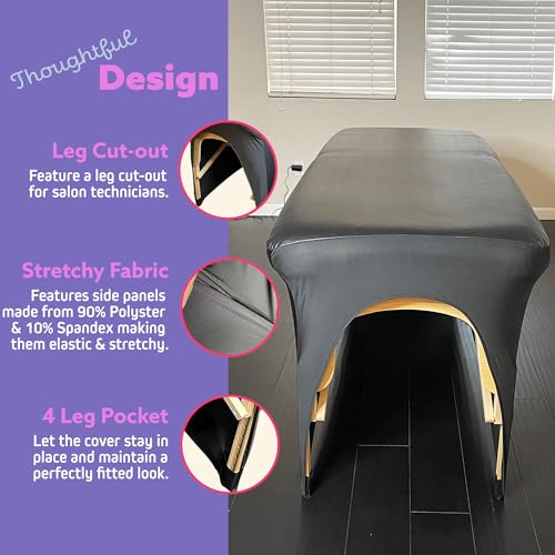 Lash Bed Cover - Waterproof Artificial Leather Massage Table Cover, Fitted Wax Mat Protector for Esthetician Bed, Massage Bed Topper, Lash Bed Topper, and Waxing Bed Use – Black