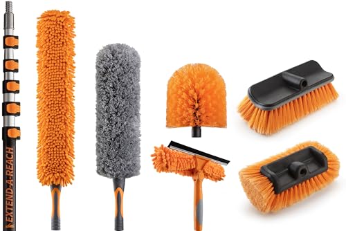 30 Foot High Reach Telescoping Duster Kit with 5-24 ft Extension Pole | Vinyl Siding Brushes for High Ceiling Cleaning and Window Washing kit // Exterior & Interior House and Gutter Cleaning Brush - size: 24 feet