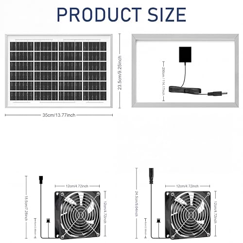 Solar Powered Fan Kit 17.72 Inch IPX7 Weatherproof, 22W Solar Panel with 2 Waterproof Fans, Intake or Exhaust Air Fan for Outside Backyard Chicken Coops, Greenhouses, Doghouse - size: 22