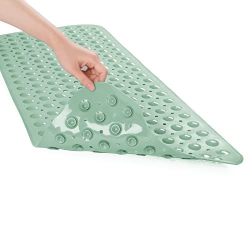 AmazerBath Shower Mat Non Slip 40 x 16 Inches, Shower Stall Mats with Suction Cups and Drain Holes, Non Slip Bath Mat for Tub for Elderly & Kids, Mint Green - color: Mint Green, size: 40" x 16" (Rectangular)